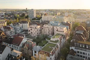 Aerial view of the urban environment.