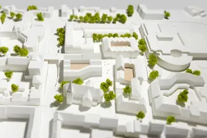 Modell der Neuen Mitte Porz – ein Ensemble aus drei Stadtblöcken