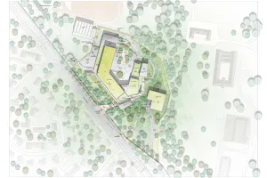 Lageplan Neubau Sekundarschule, eingebettet in den bestehenden Naturraum