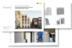 Collage aus Titelseite und Innenseiten der [ark] Case Study zum Wohngebäude Prisma in Delft