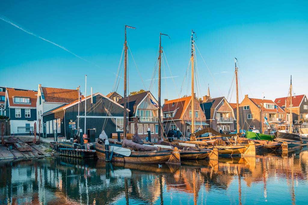 Fishing village of Urk in Flevoland with boats on the water