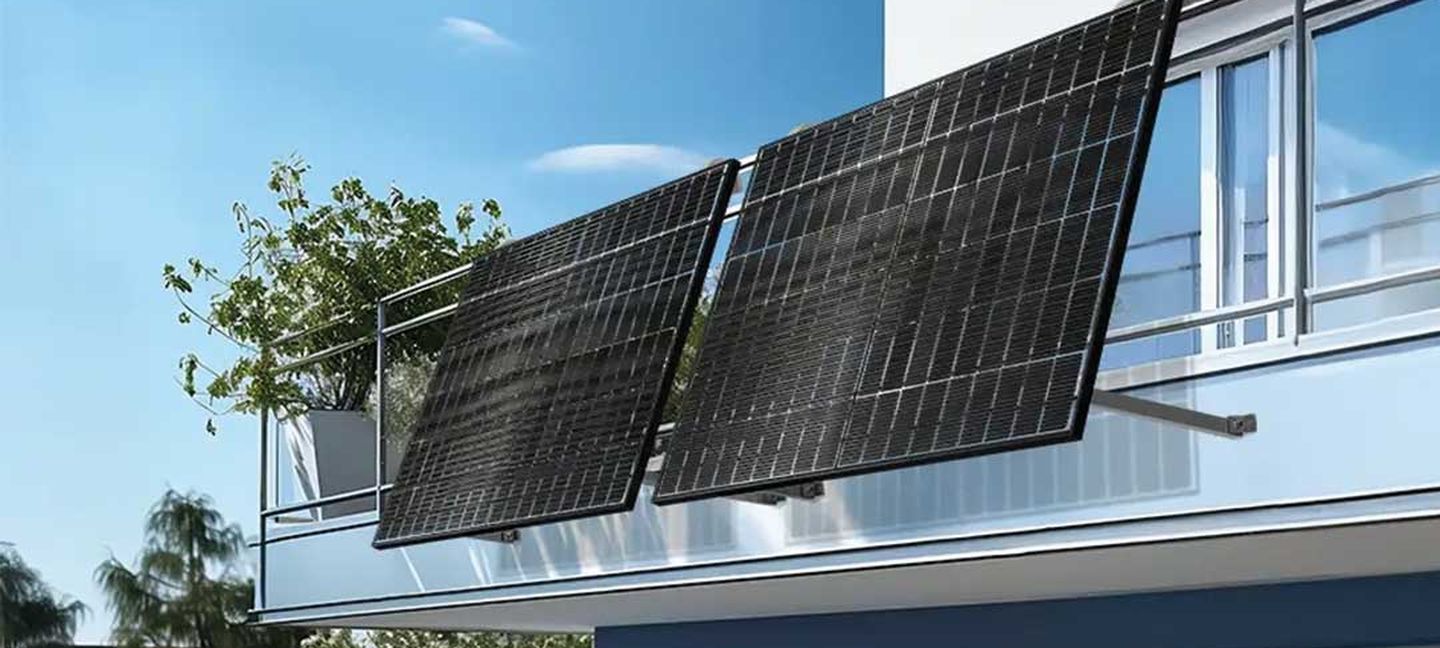 Balkonkraftwerk: Photovoltaik-Module an einem Balkon. © solago