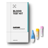 Blood test kit with purple and yellow vial