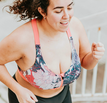 Woman running up the stairs