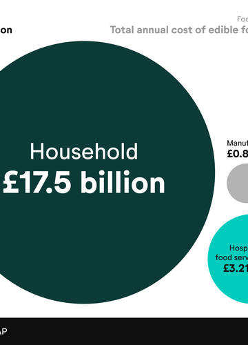 Proportional circles chart showing the annual cost of food waste per capita by source