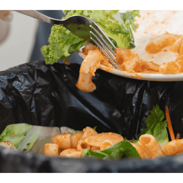 Feature image showing a plate of food being scraped into a bin alongside the title 'Food Waste Statistics 2025.'