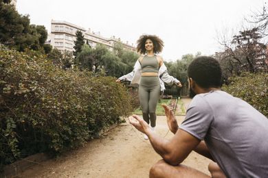 woman learning to skip