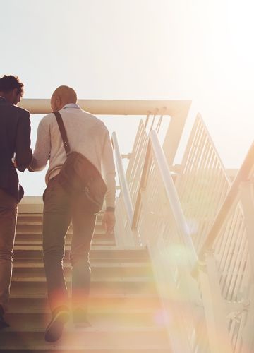 two guys walking to work