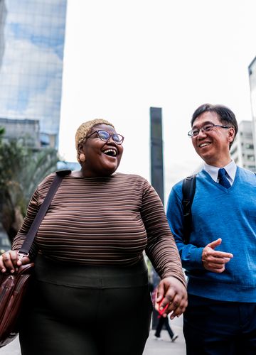 two people walking to work
