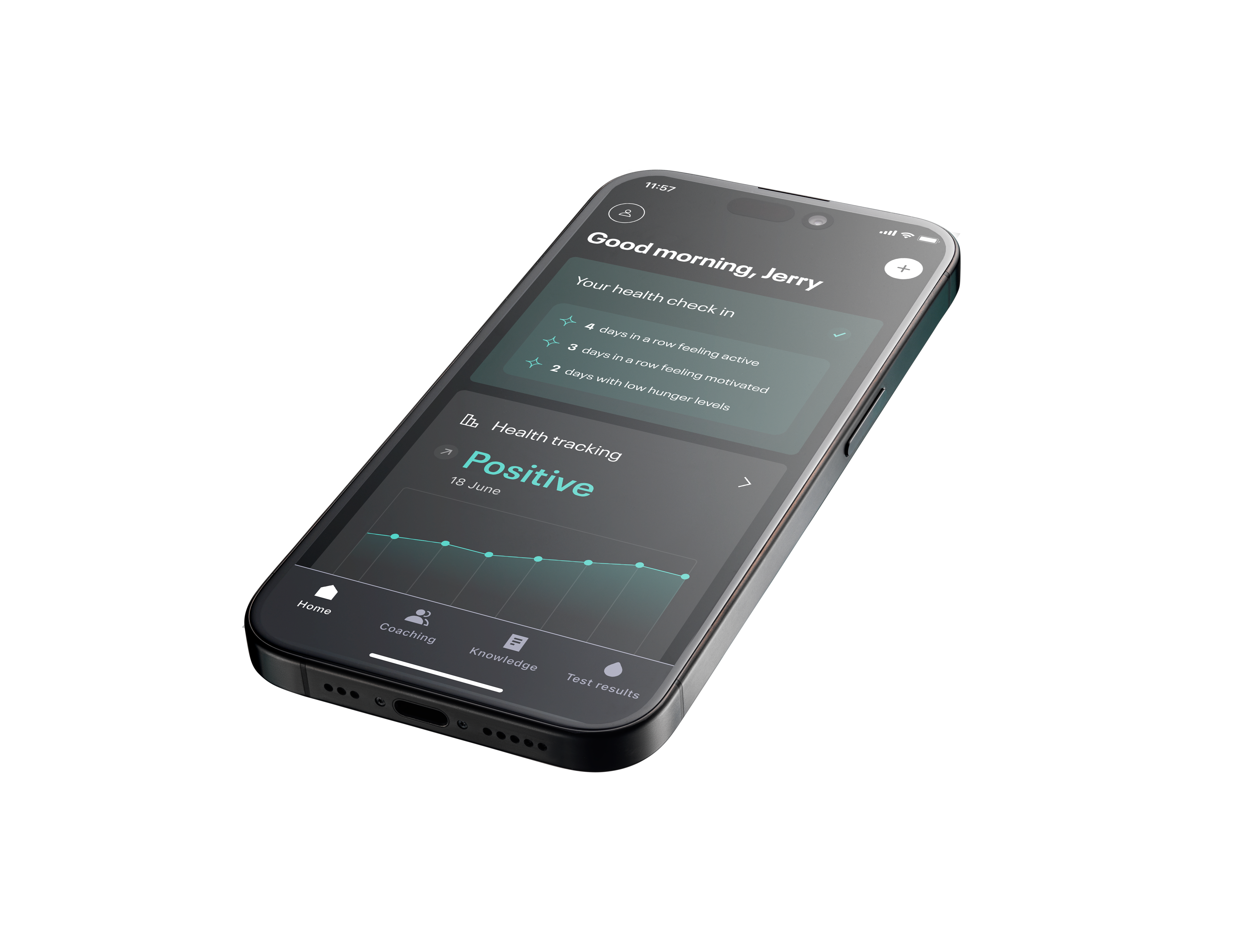 A mobile phone showing a health data app.