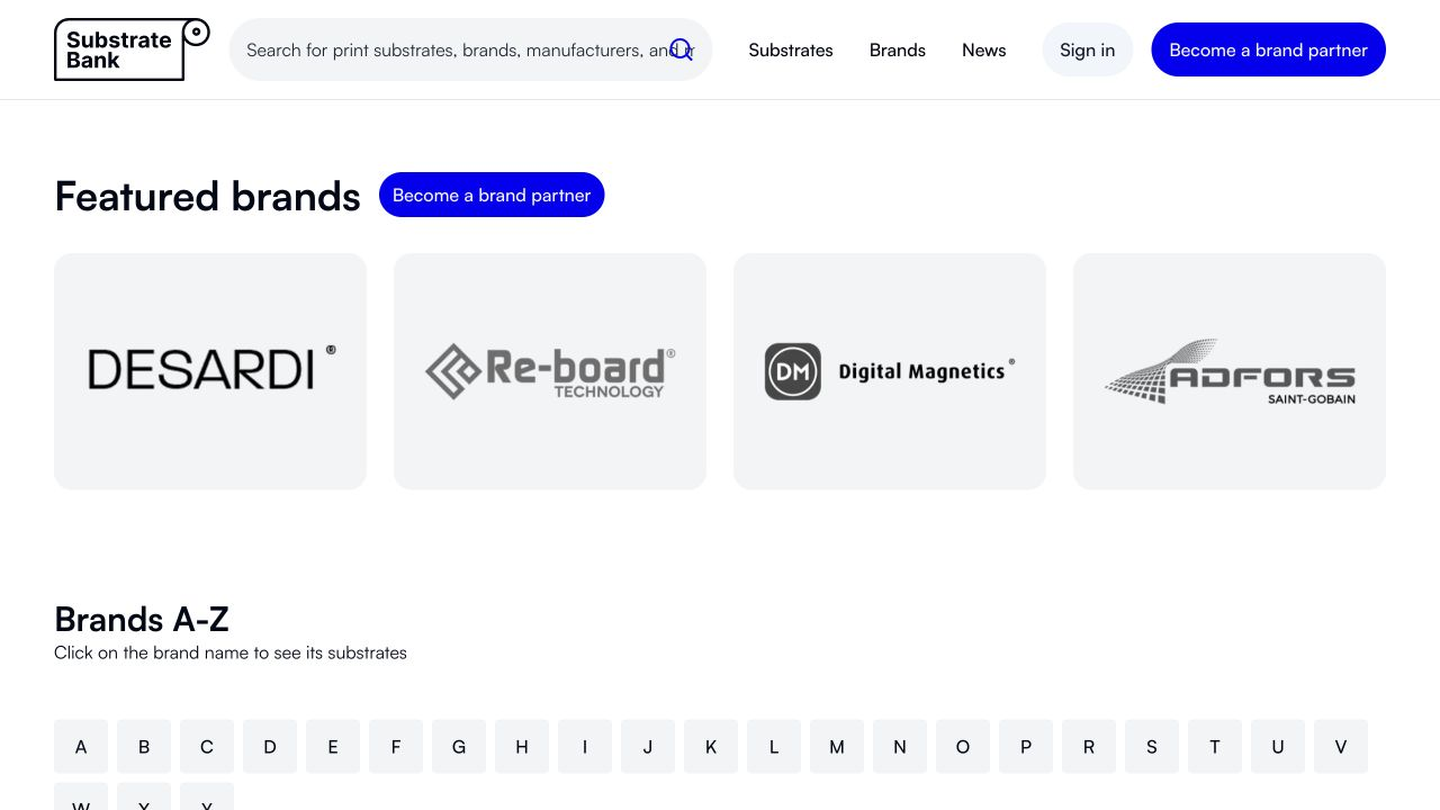 Desktop directory of material brands