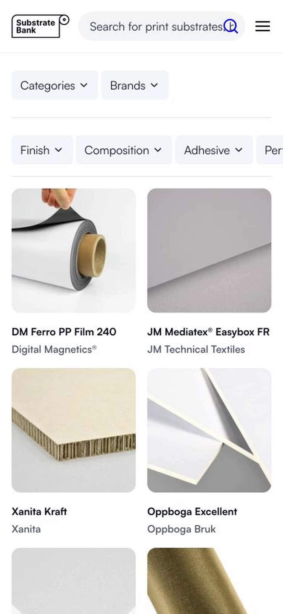 Material browsing and filters on mobile