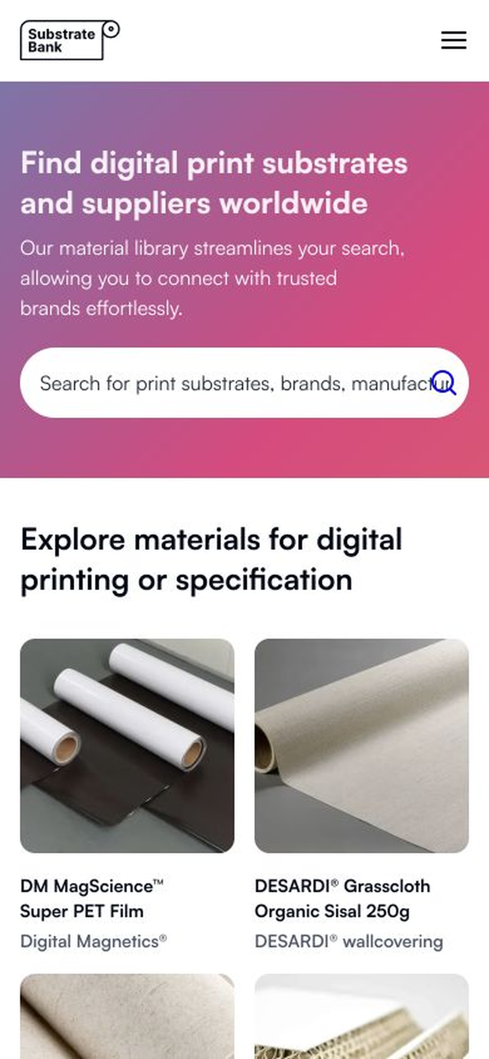 Substrate Bank homepage on mobile