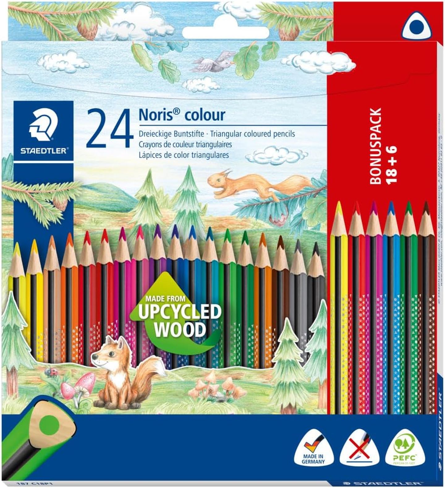 STAEDTLER Noris colour 187 Buntstifte – 24er Kartonetui, Dreikant