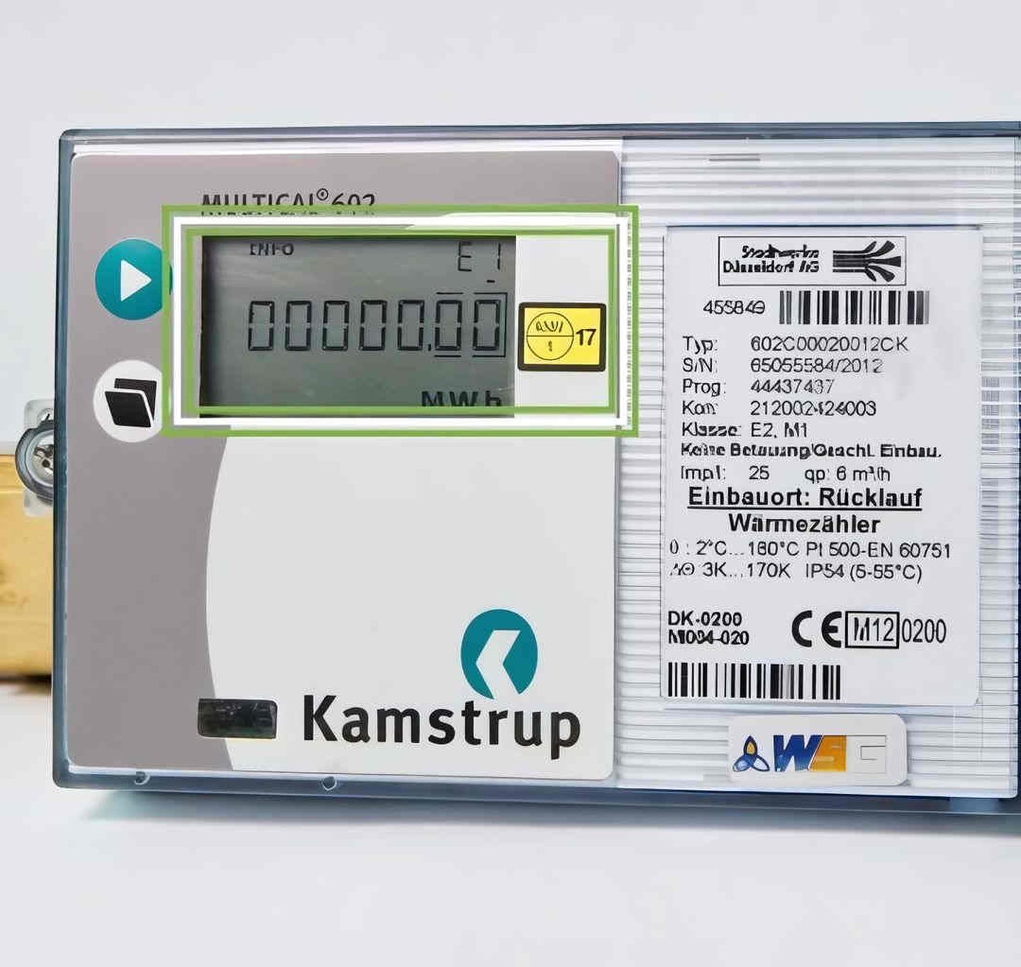 Fernwärmezähler mit markiertem Zählerstand