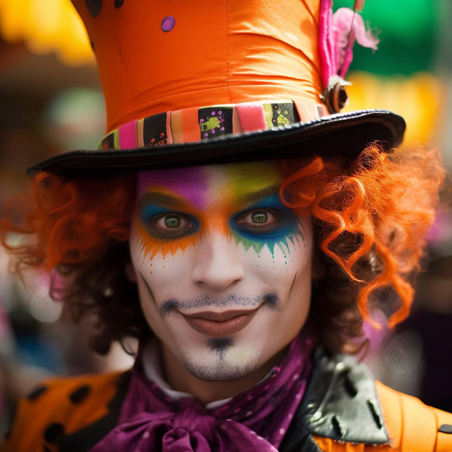 Ein Clown mit aufwändigem Makeup zu Karneval