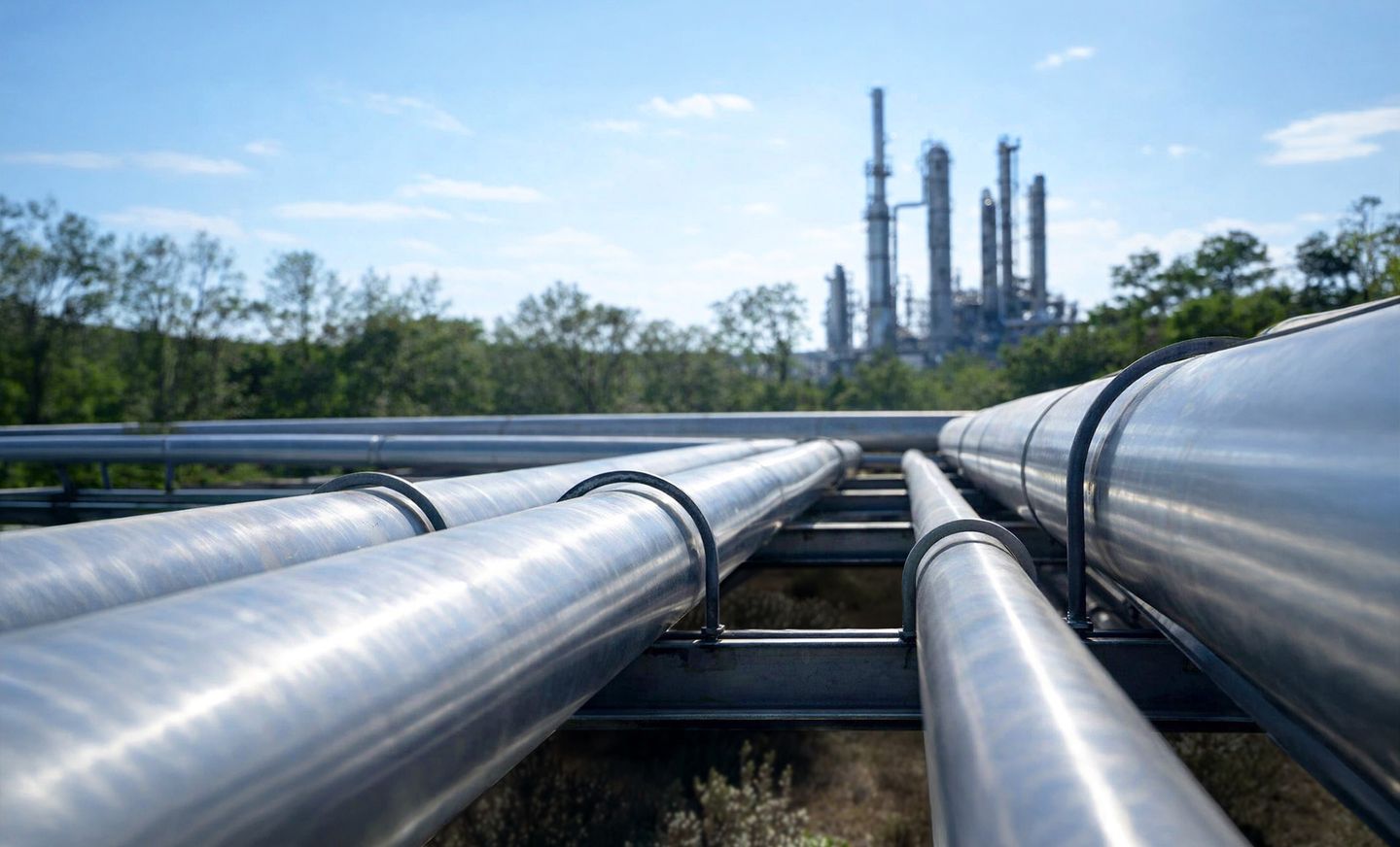 Fernwärmerohre bei Sonnenuntergang