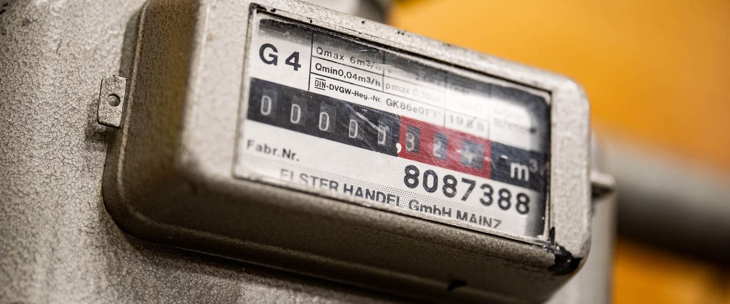 Nahaufnahme eines analogen Gaszählers mit Zählerstand in Kubikmetern. © Stadtwerke Düsseldorf © Stadtwerke Düsseldorf