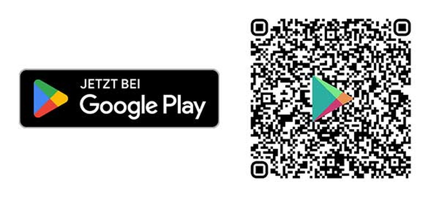 Google Play Logo sowie QR Code für Android Nutzer:innen