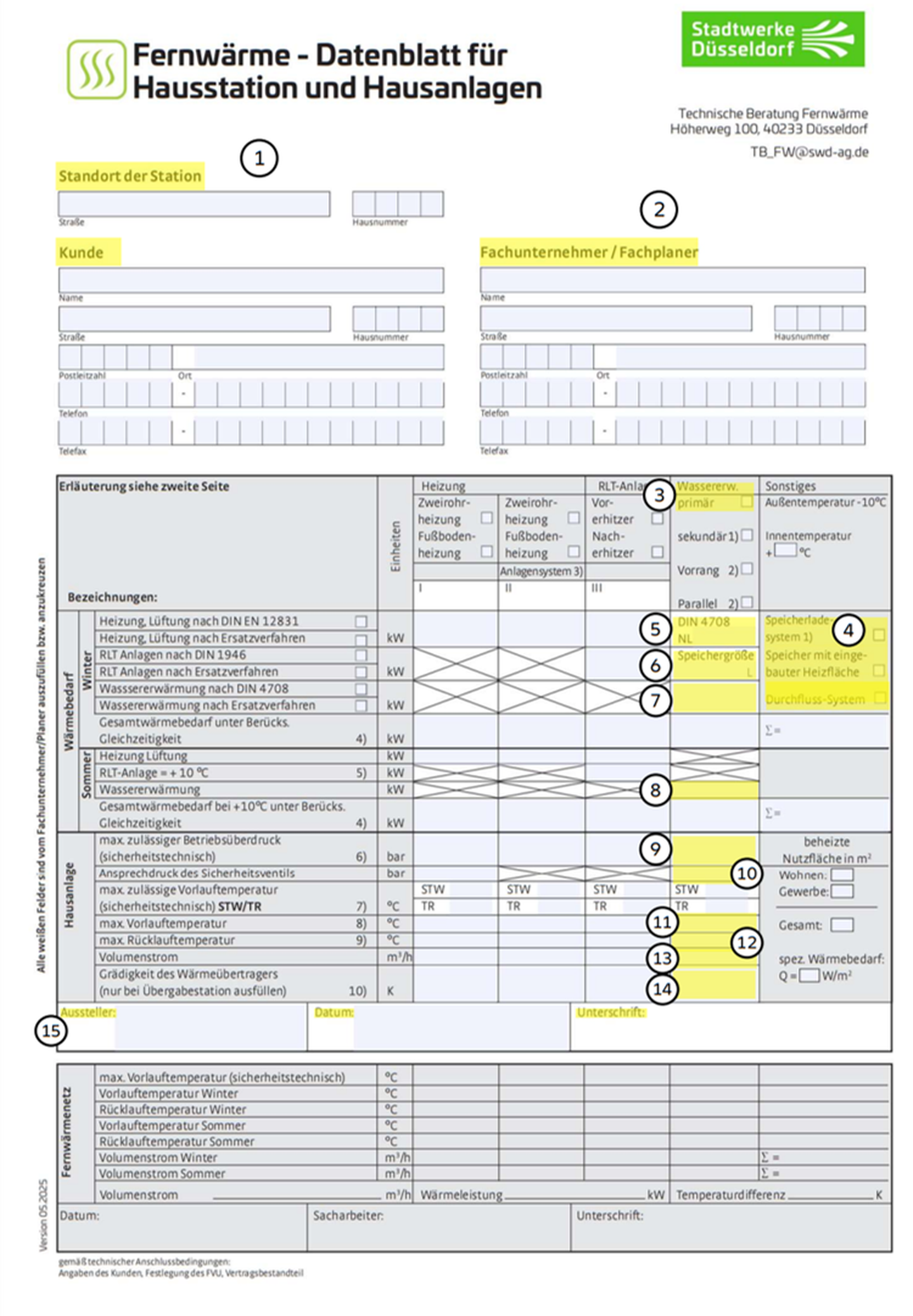 Ausfüllhilfe zum Datenblatt für Hausstation und Hausanlagen