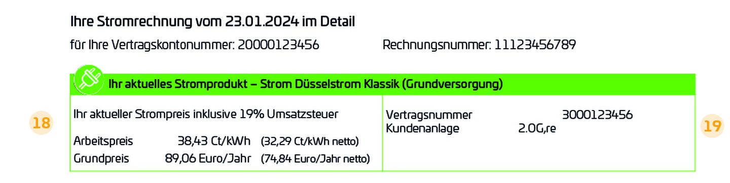 Stromrechnung der Stadtwerke Düsseldorf