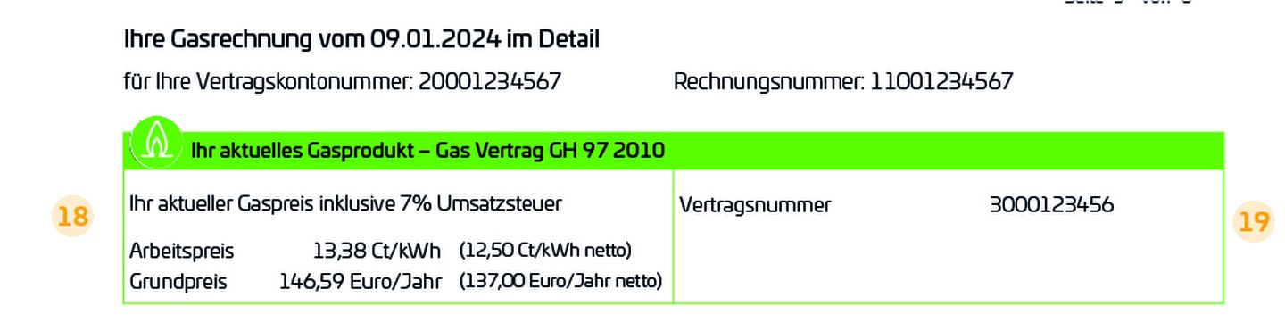 Gasrechnung der Stadtwerke Düsseldorf