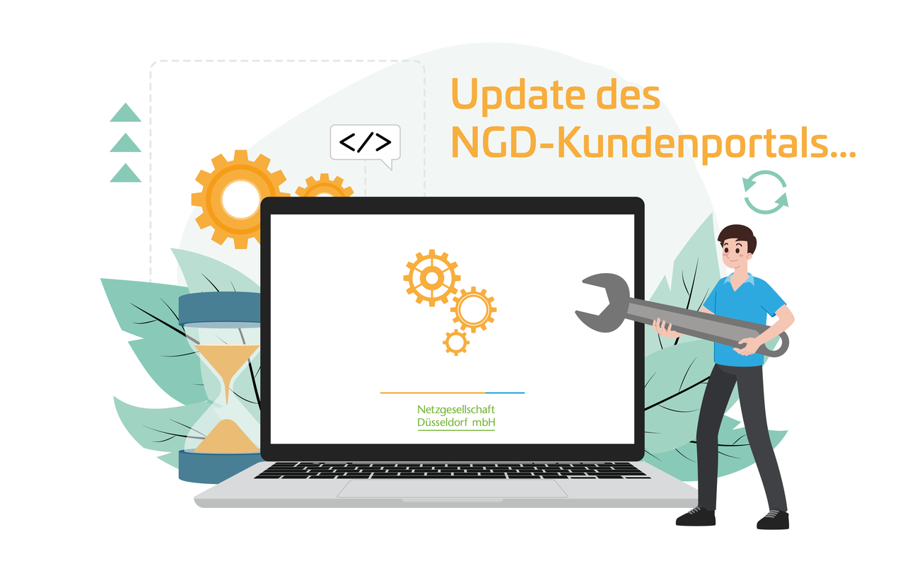 Laptop mit Zahnrädern und Werkzeugsymbol