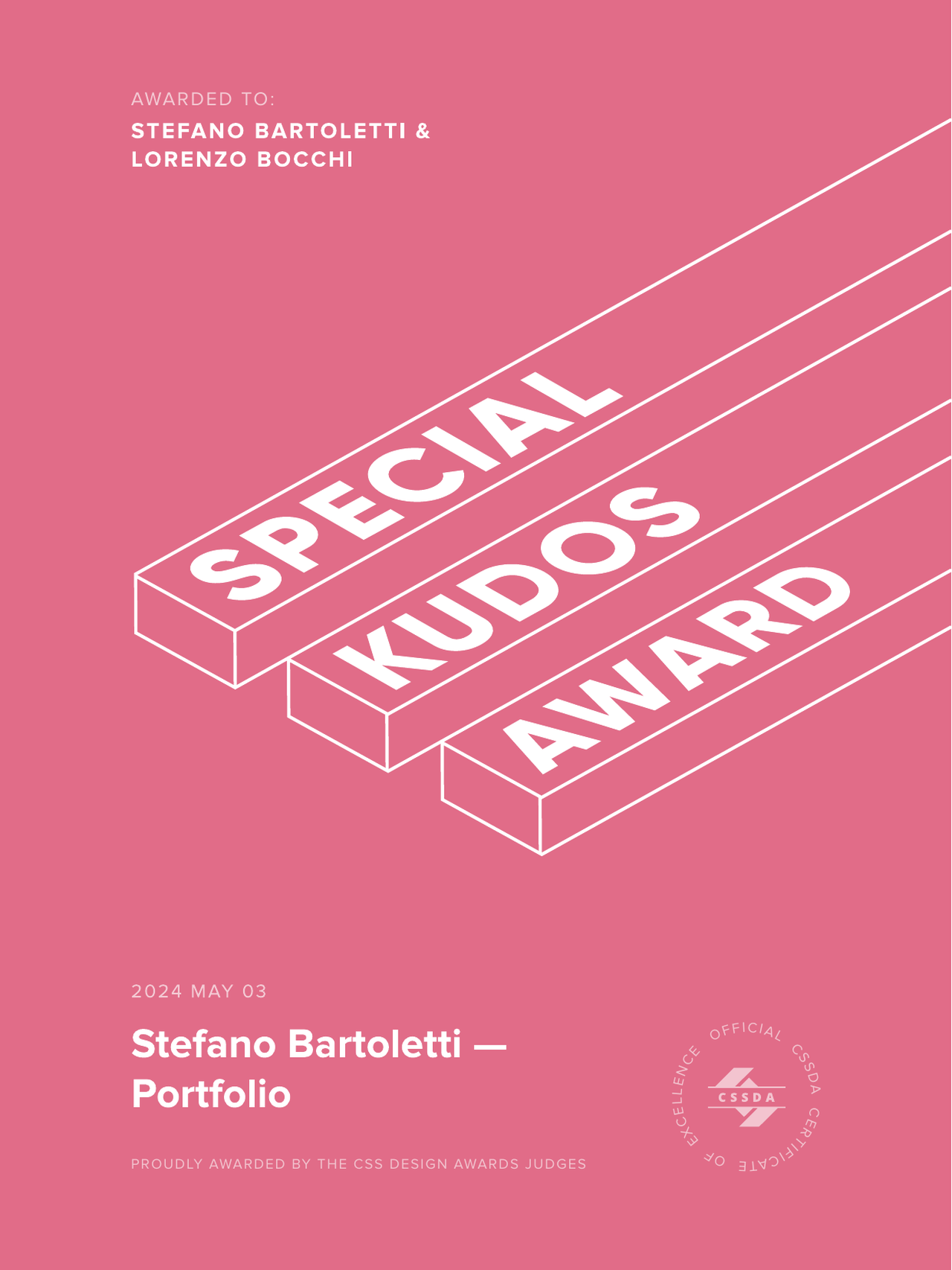 Special Kudos Award CSS Design Awards Stefano Bartoletti Portfolio