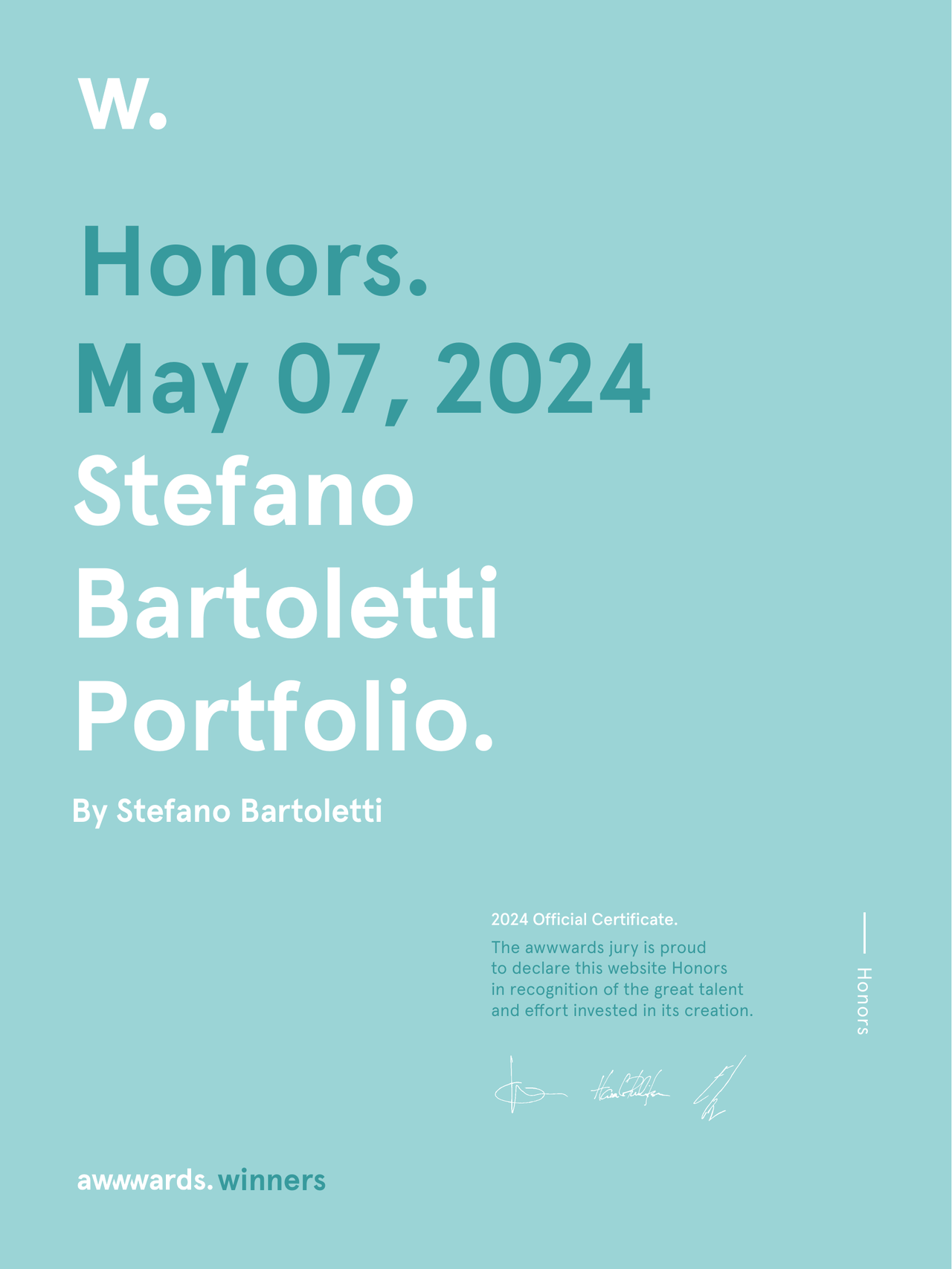 Honorable Mention Awwwards Stefano Bartoletti Portfolio