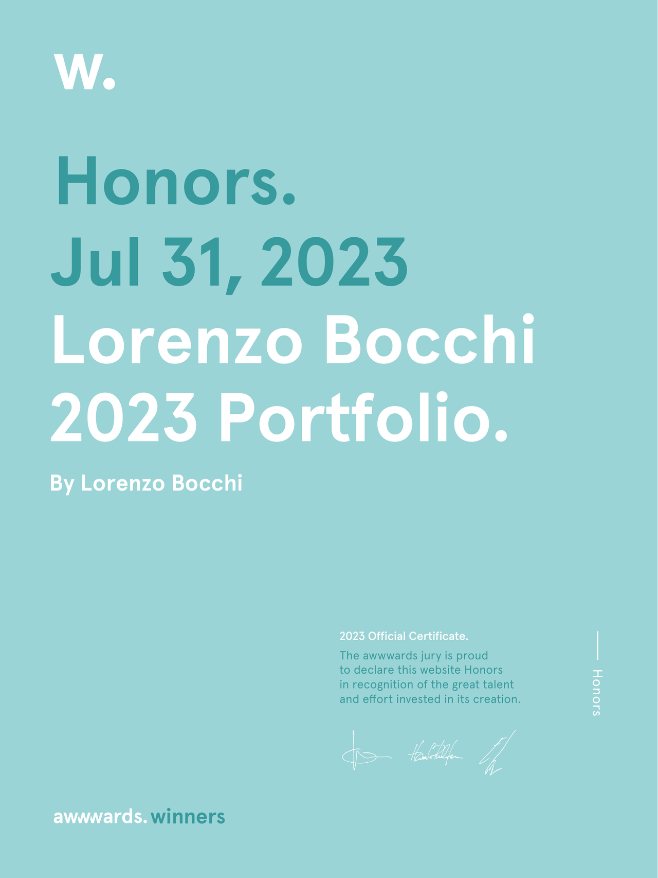 Honorable Mention Awwwards Lorenzo Bocchi Portfolio
