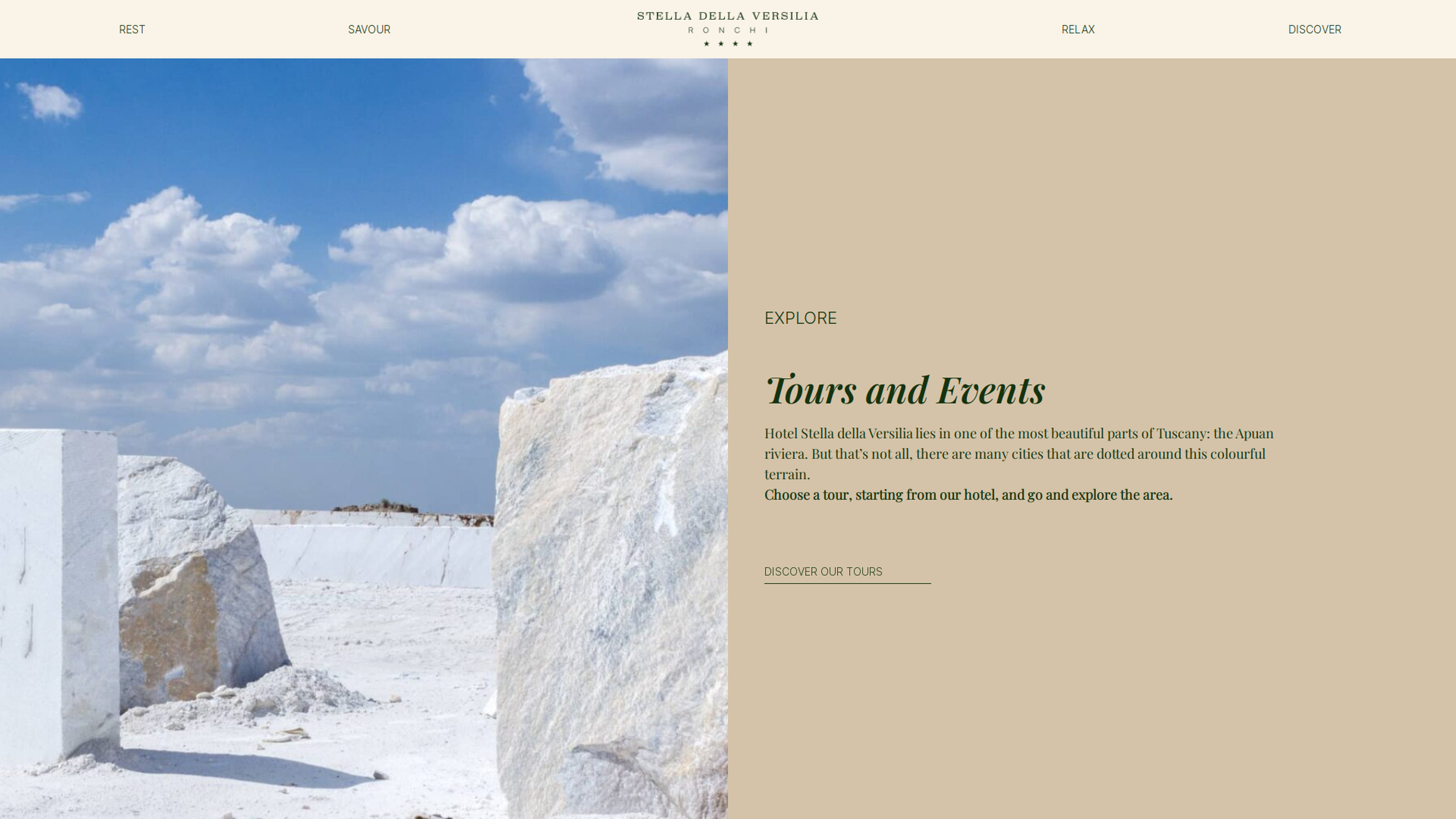 Hotel Stella della Versilia Website Split Section