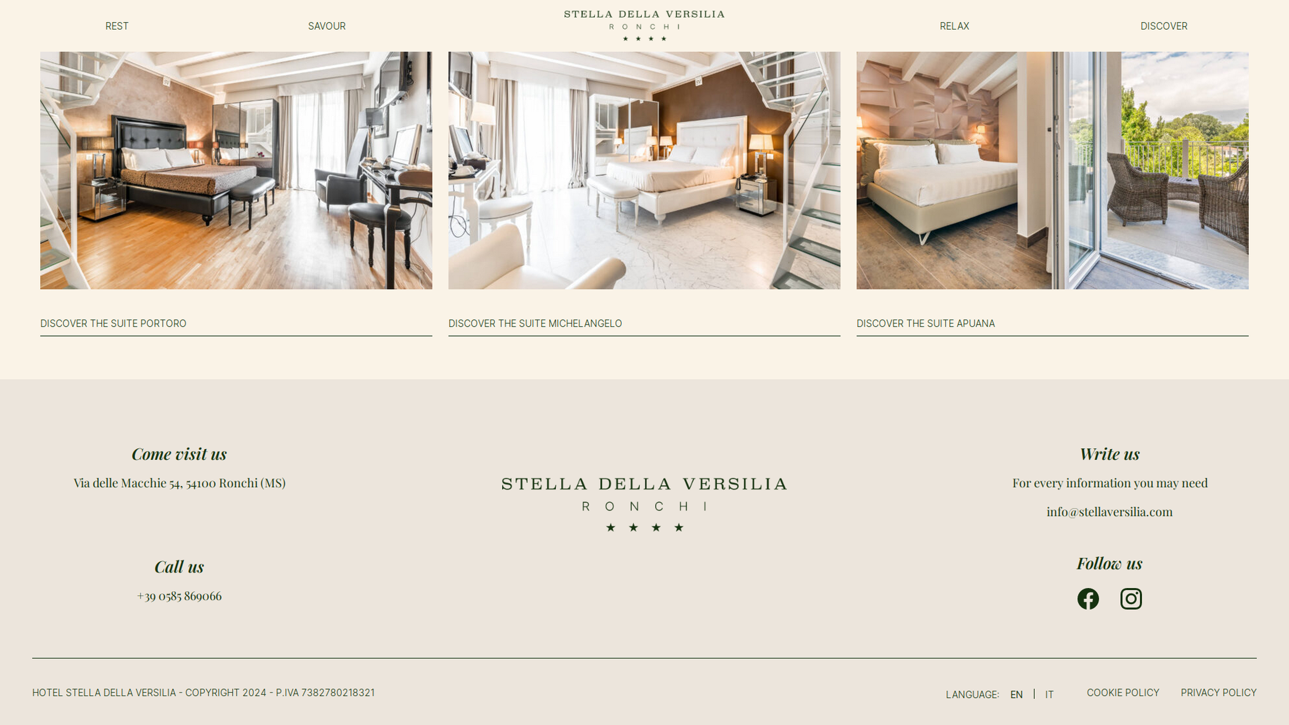 Hotel Stella della Versilia Website Footer