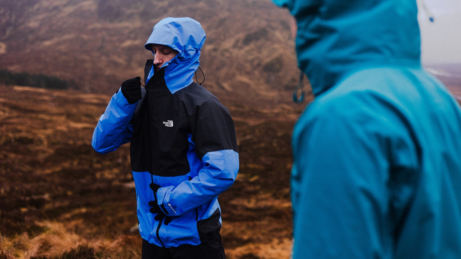 Hikers wearing waterproof jackets