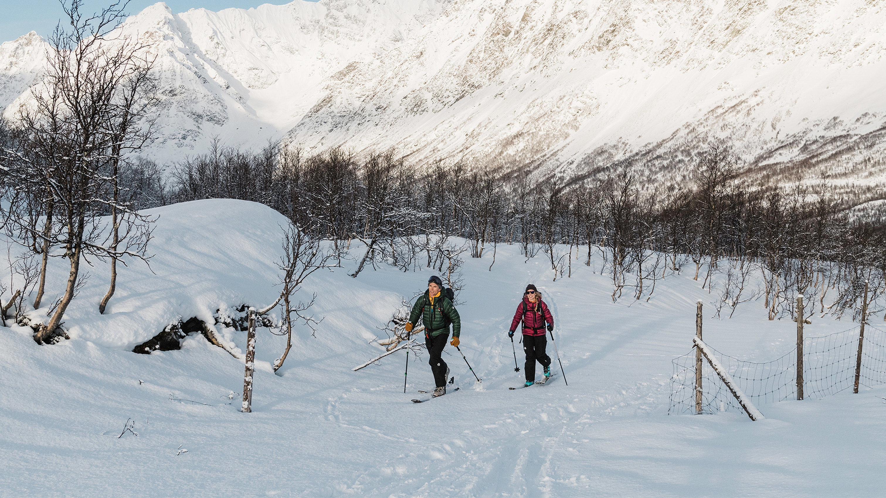 two people ski touring