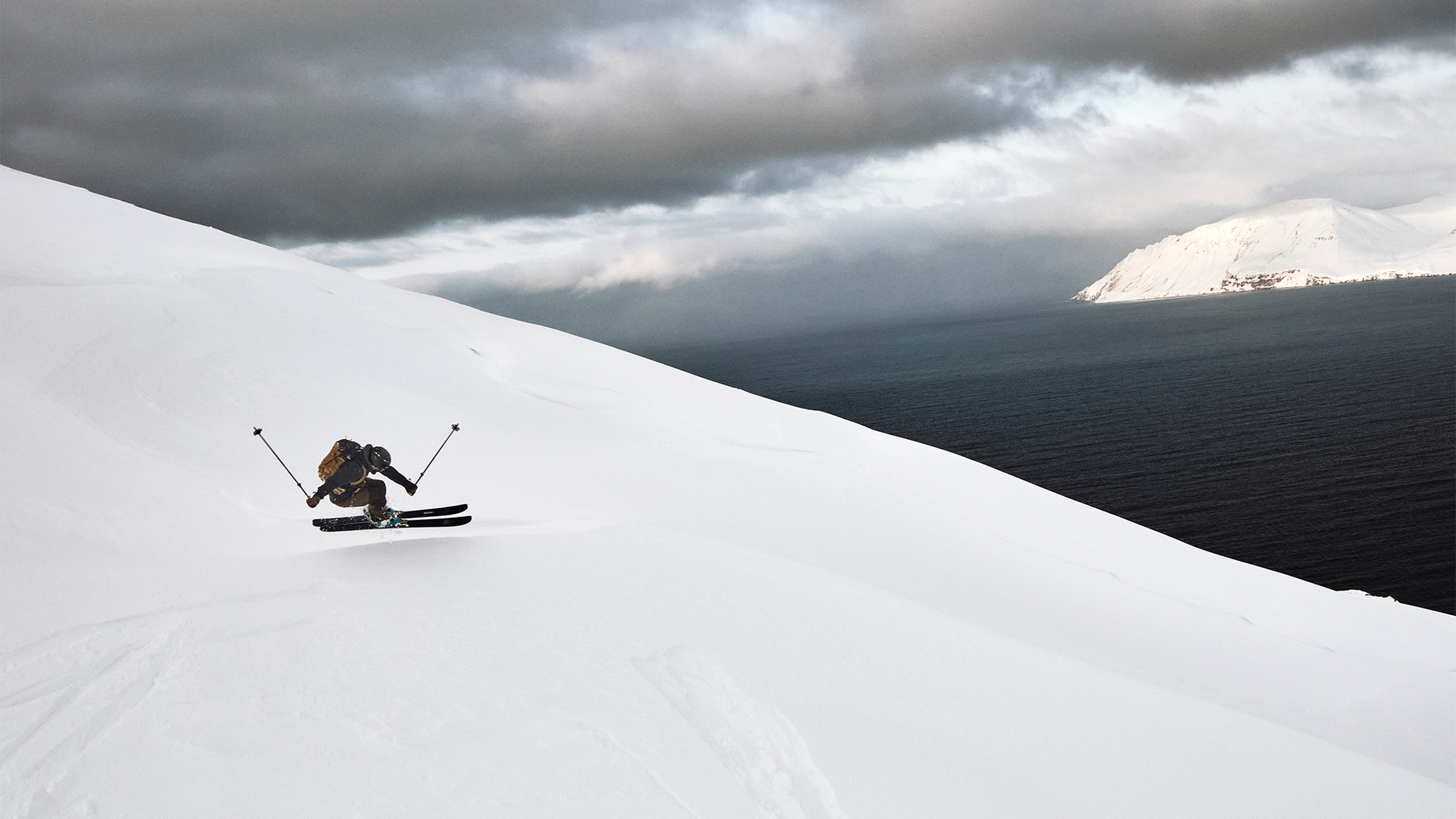 person ski touring