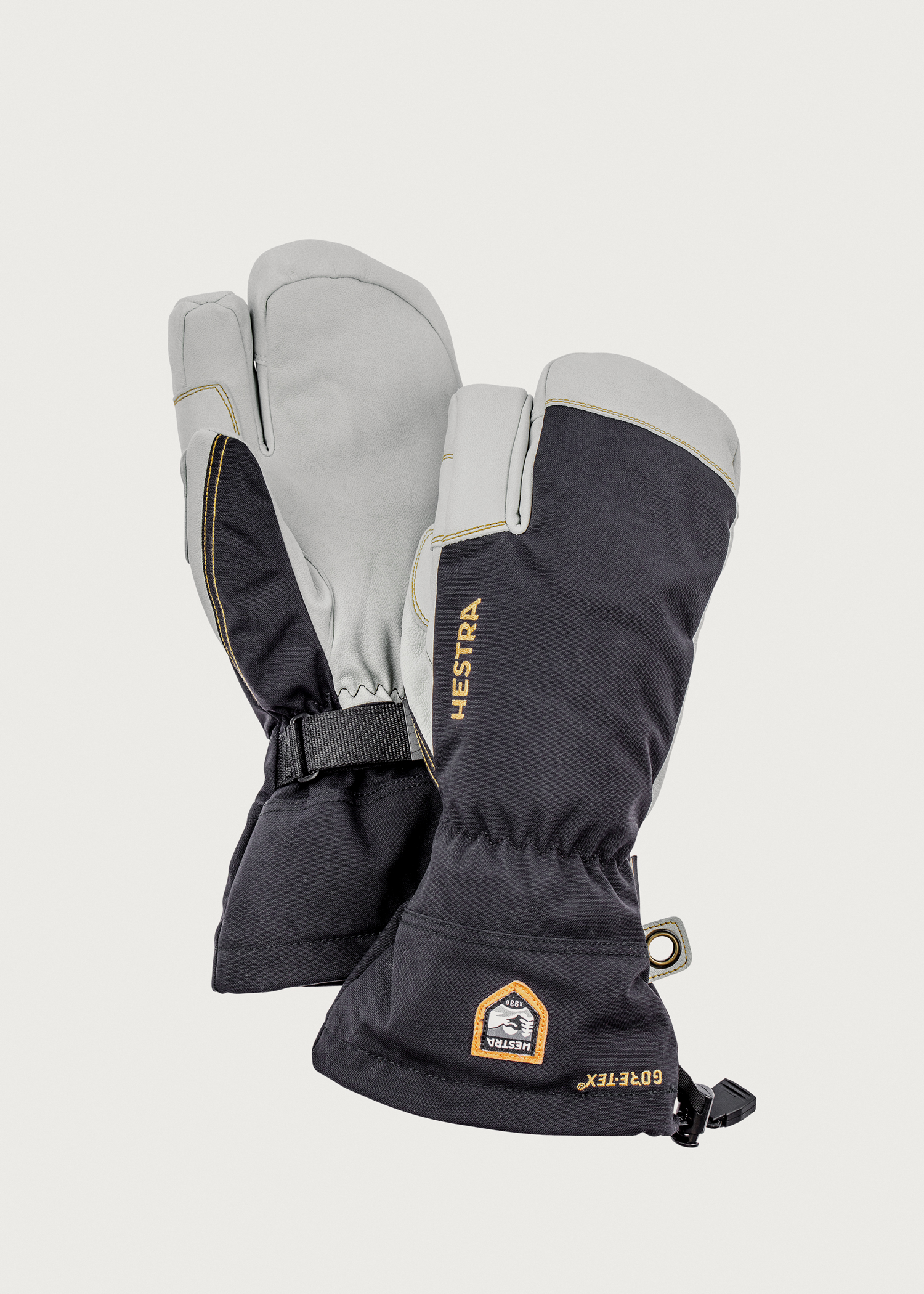 【超美品】HESTRA 3-Finger GTX Full Leather Army Leather Gore-Tex - 3 finger - Black/Natural Grey
