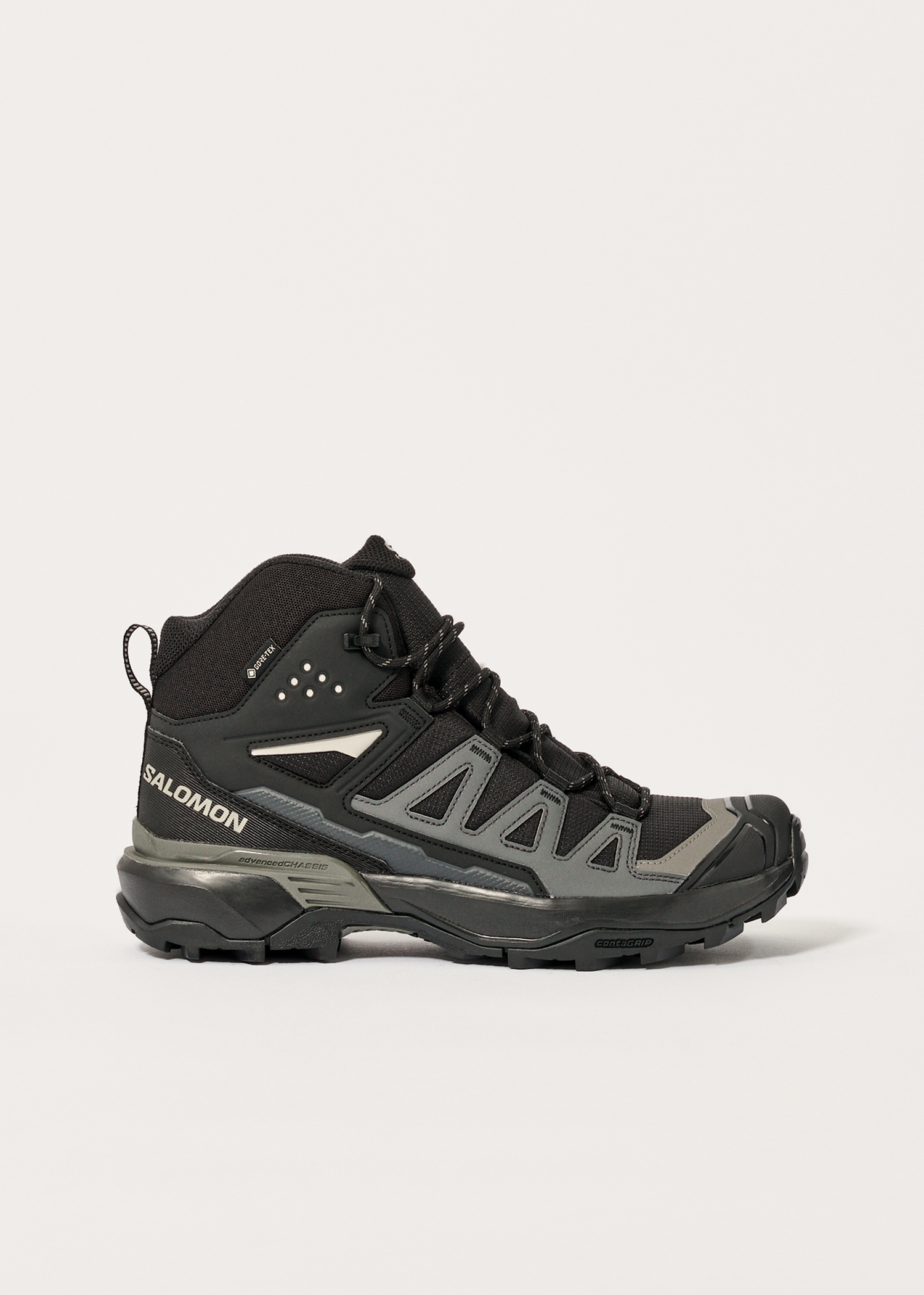 A leather walking boot shown from the side.