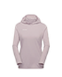 Light pink long-sleeve hoodie for women, designed for outdoor activities in cooler conditions.