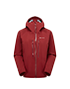 Red hooded jacket with a front zipper and adjustable drawstrings, displayed against a plain background.