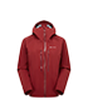 Red hooded jacket with a front zipper and adjustable drawstrings, displayed against a plain background.