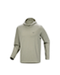 Light grey long-sleeve hooded top, featuring a small logo on the chest. Perfect for mountain sports enthusiasts seeking quality and comfort.