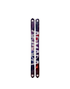 Two skis standing upright, displaying vibrant designs on their bodies.