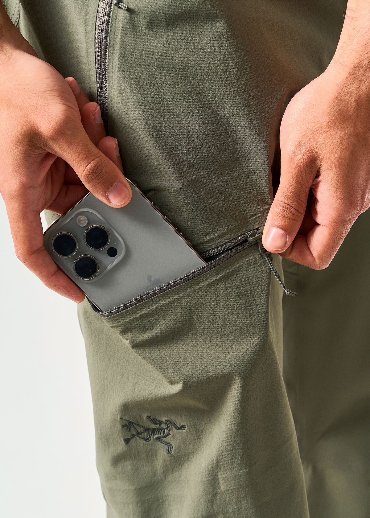 Zipped thigh pocket