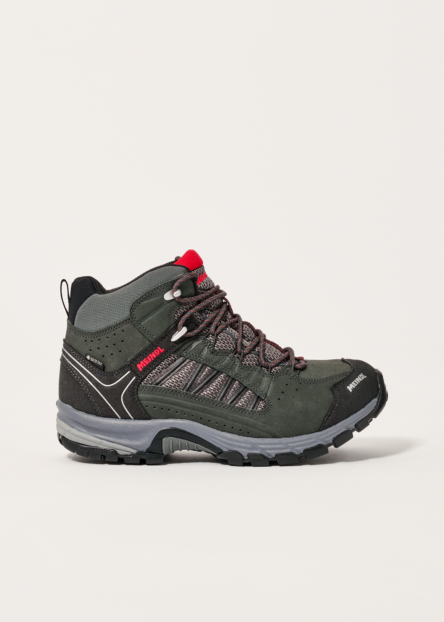 A leather walking boot shown from the side.