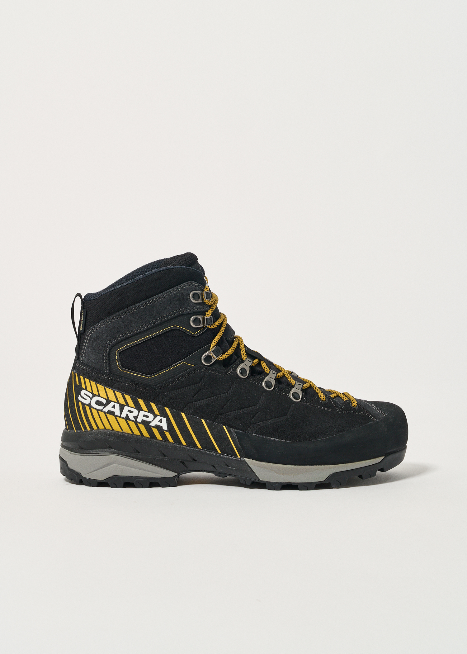 A leather walking boot shown from the side.