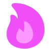 A stylized, bright pink flame icon set against a white background.