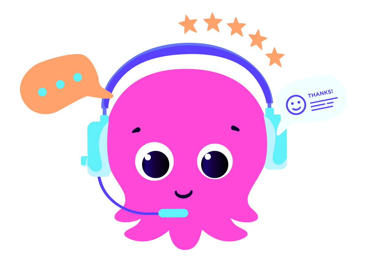 An illustration of a pink octopus wearing a headset