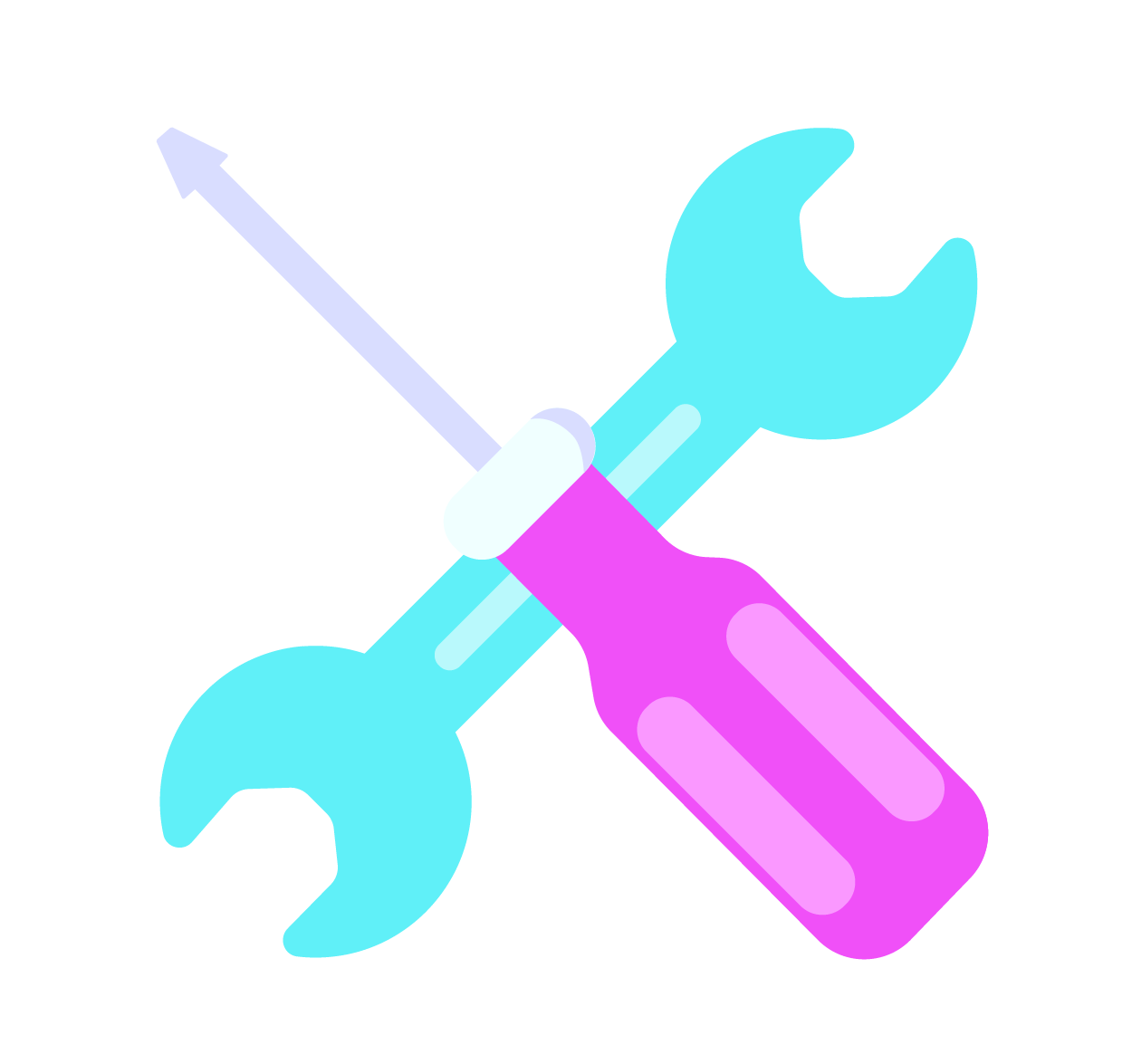 A crossed blue wrench and pink screwdriver icon, signifying repair or tools.