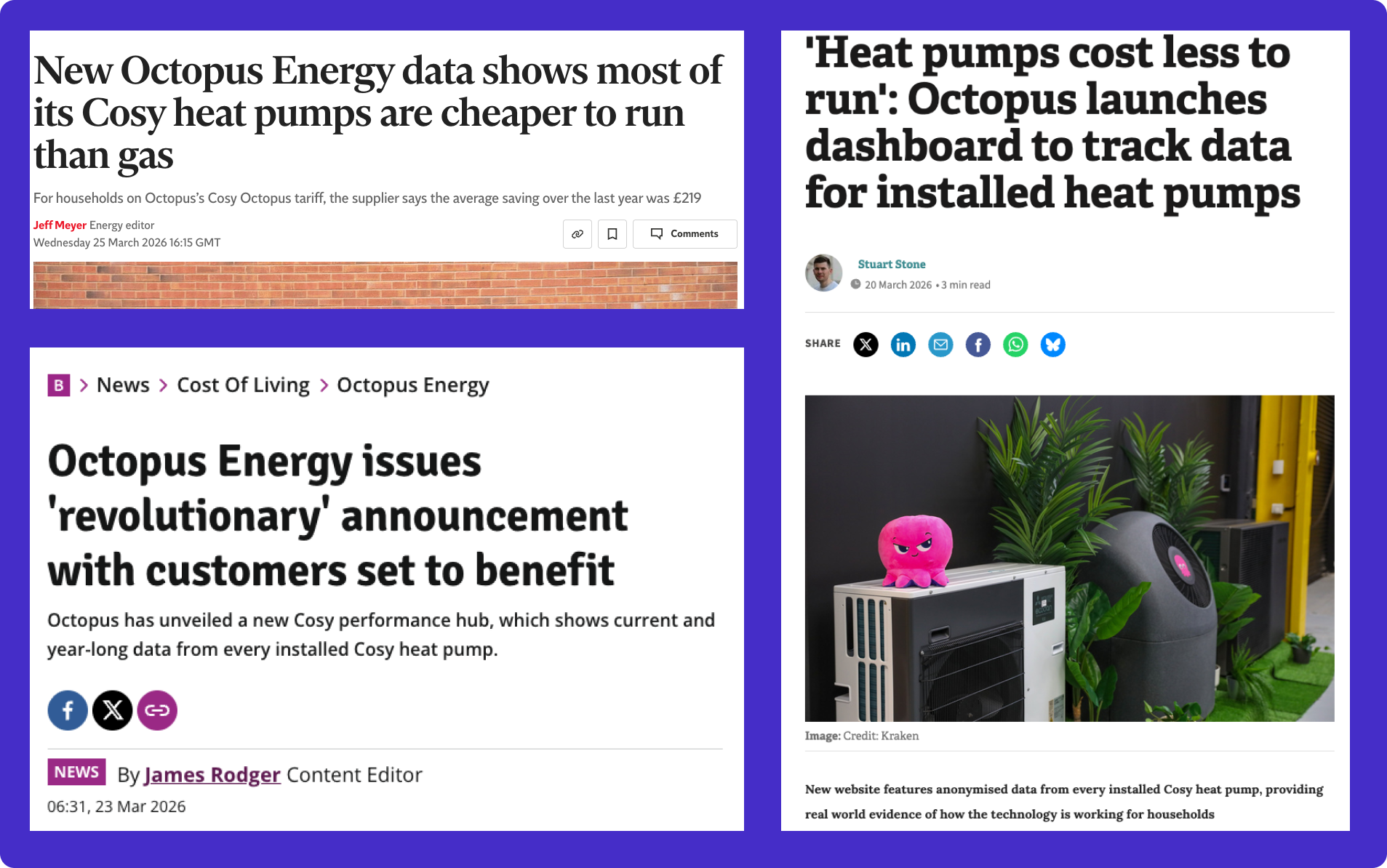 A selection of news articles about the Cosy dashboard