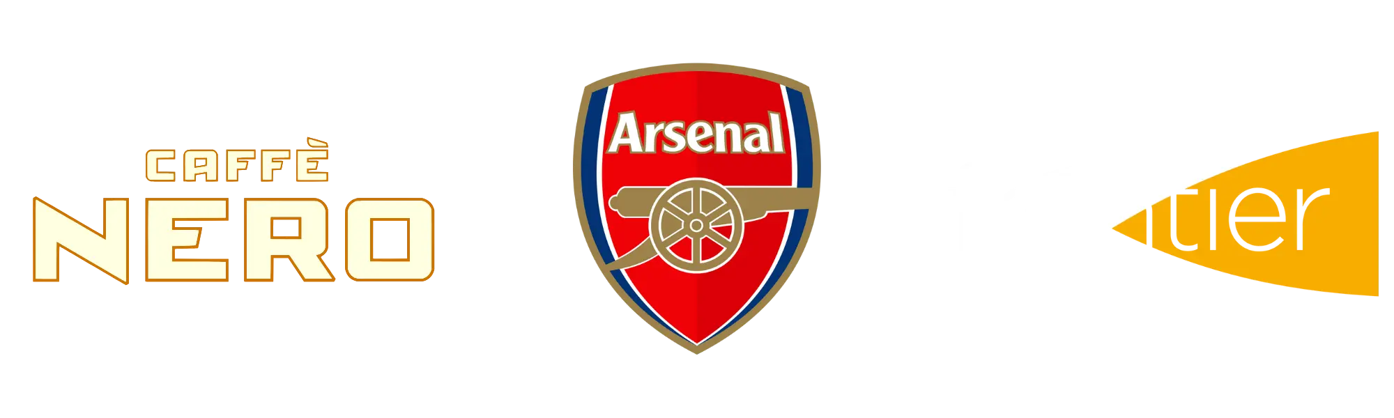 The logos of Caffe Nero, Arsenal and Frontier Agriculture